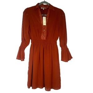 Speed Control New York Mini Dress Women's Sz Small Clay Rust Swiss Dot NWT